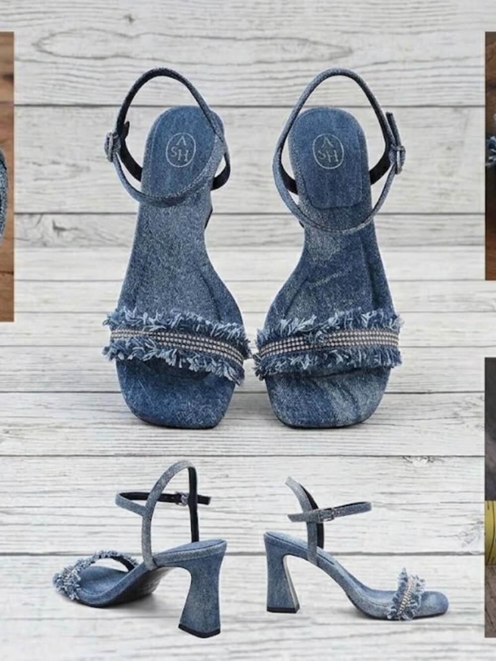 ASH Lover Denim Rhinestone Ankle Strap Sandals Size 7.5 US /38 EUR
